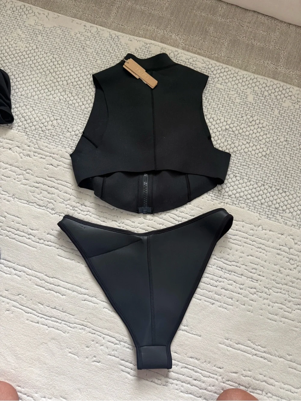 SKIMS Black Zip-Front Crop Swim Vest with High-Cut Bikini Bottoms